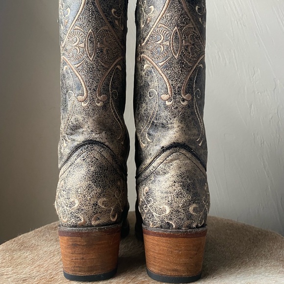 Circle G by Corral Women’s Chocolate Crackle with Bone Fancy Embroidery Snip Toe - Picture 8 of 15